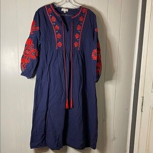 Velzera Navy Dress with Red Embroidery